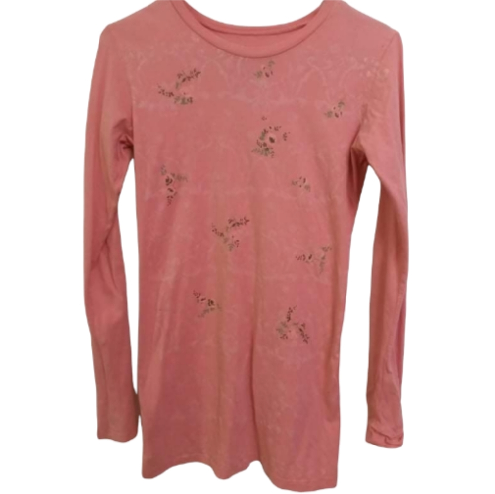 Nick and Mo Large Pink Long Sleeve Floral Basic Boho Shirt